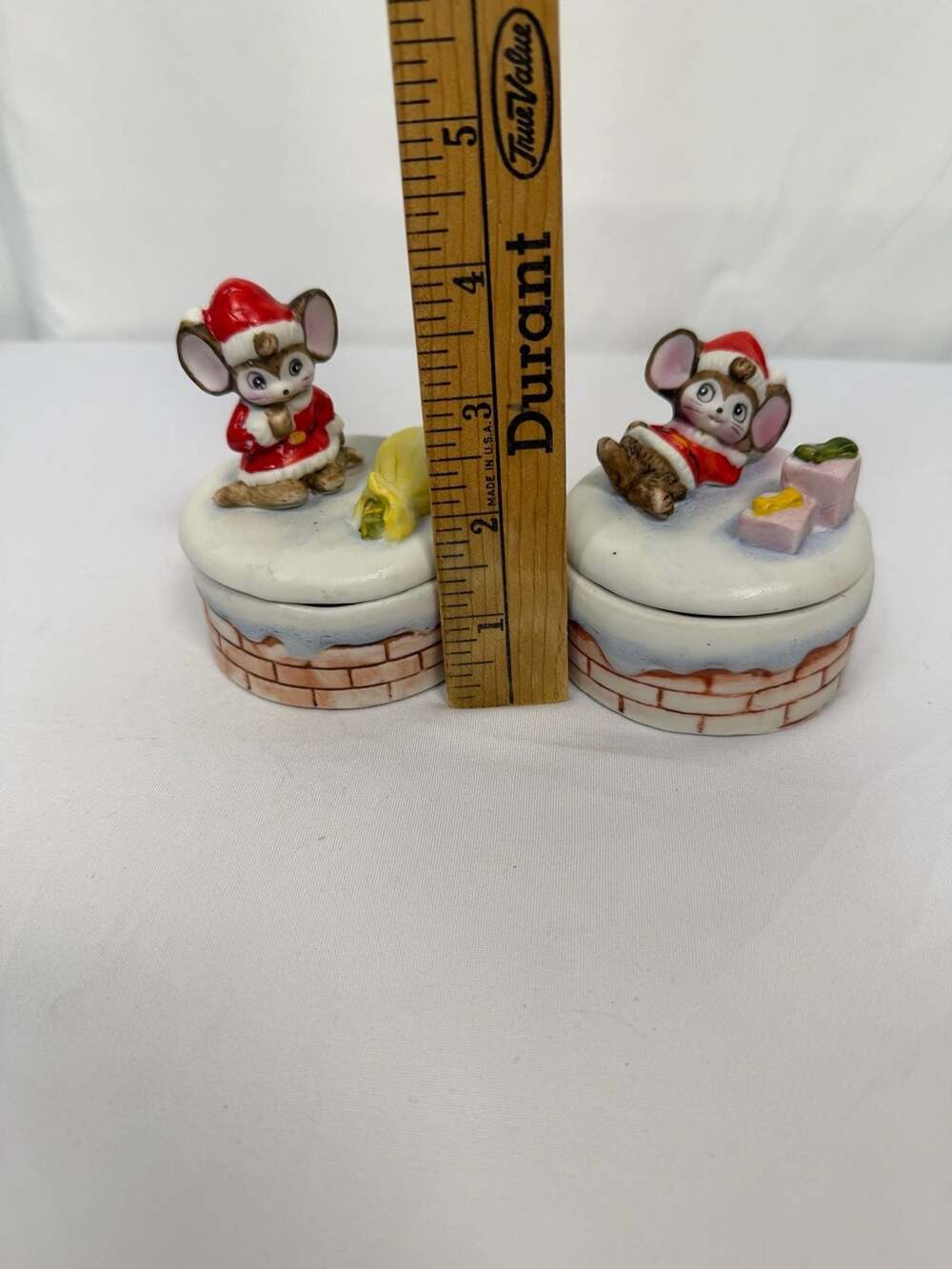 Vintage Homco #8901 Christmas Santa Mouse Ceramic Trinket Boxes - Set of 2 - Picture 8 of 9